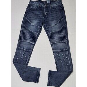Hustle Super Stretch Skinny Blue Jeans Mens 30x32 Distressed Denim